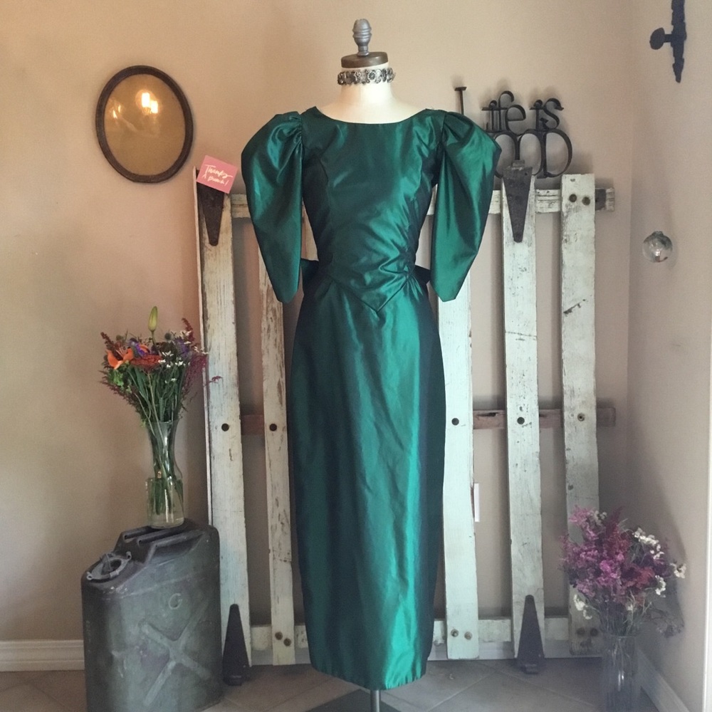 Emerald Green Vintage Dress 80s Inspired Prom